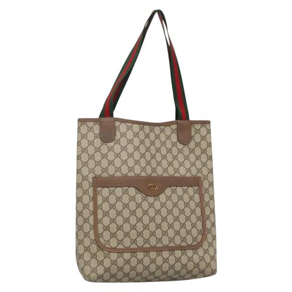GUCCI GG Supreme Web Sherry Line Tote Bag Pvc Beige Red 39 02 003 - Picture 1 of 16